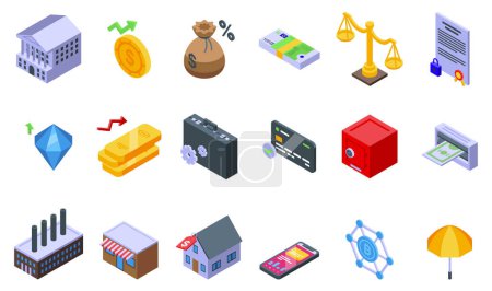 Illustration for Central bank icons set isometric vector. Business office. City bank - Royalty Free Image