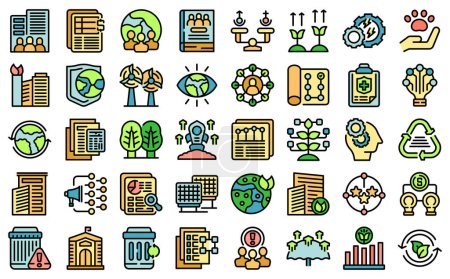 Illustration for Environment social governence icons set outline vector. Esg corporate. Social ecology color line flat isolated on white - Royalty Free Image