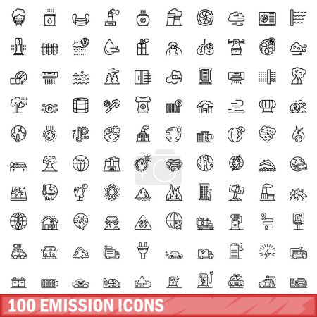 Ilustración de 100 emission icons set. Outline illustration of 100 emission icons vector set isolated on white background - Imagen libre de derechos