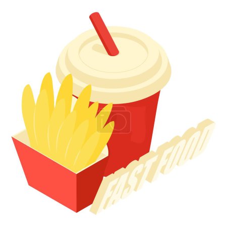 Illustration for Fast food icon isometric vector. Paper box french frie, drink in plastic glass. Takeaway food, unhealthy nutrition - Royalty Free Image