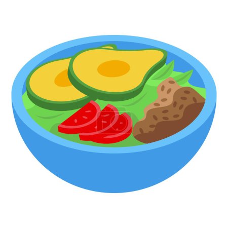 Téléchargez les illustrations : Alimentation ayurvédique icône de salade vecteur isométrique. Manger. Cuisine holistique - en licence libre de droit