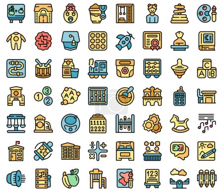 Ilustración de Daycare icons set outline vector. Kid toy. Child house color line on white isolated - Imagen libre de derechos