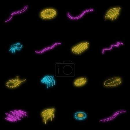 Ilustración de Conjunto de iconos de parásitos. Conjunto isométrico de iconos vectoriales de parásitos neón en negro aislado - Imagen libre de derechos