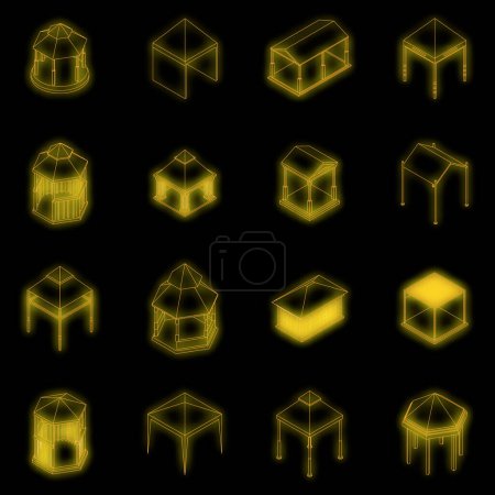 Illustration for Gazebo icons set. Isometric set of gazebo vector icons neon on black isolated - Royalty Free Image