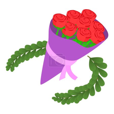 Illustration for Festive bouquet icon isometric vector. Big bouquet of red rose and green branch. Celebration, congratulation - Royalty Free Image