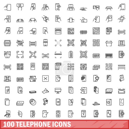 100 telephone icons set. Outline illustration of 100 telephone icons vector set isolated on white background