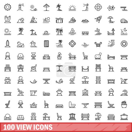 Téléchargez les illustrations : 100 view icons set. Outline illustration of 100 view icons vector set isolated on white background - en licence libre de droit