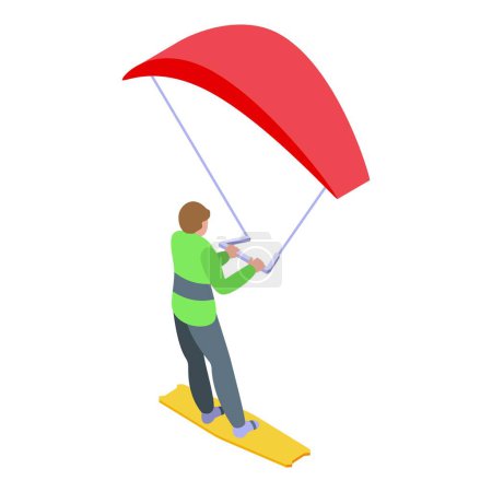 Ilustración de Boy kitesurfing icon isometric vector. Wind surf. Active speed - Imagen libre de derechos