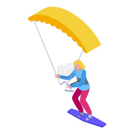 Ilustración de Girl kitesurfing icon isometric vector. Wind surf. Active speed - Imagen libre de derechos