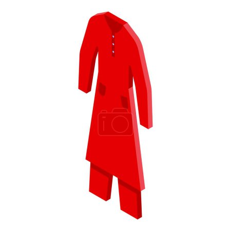 Illustration for Red arab cloth icon isometric vector. Saudi fashion. Women character - Royalty Free Image