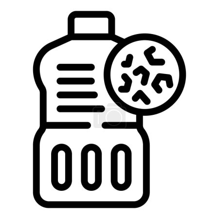 Ilustración de Botella microplásticos contaminación icono contorno vector. Cadena alimenticia. Océano plástico - Imagen libre de derechos