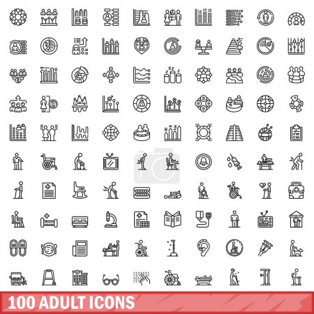 Ilustración de 100 iconos para adultos. Esquema ilustración de 100 iconos adultos vector conjunto aislado sobre fondo blanco - Imagen libre de derechos