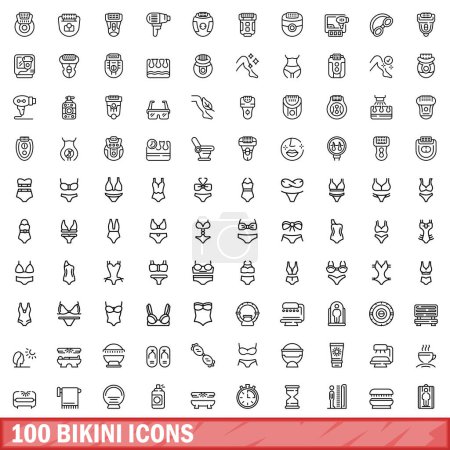 Illustration for 100 bikini icons set. Outline illustration of 100 bikini icons vector set isolated on white background - Royalty Free Image