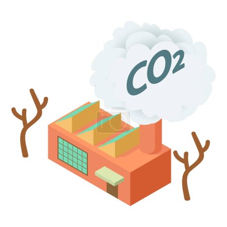 Icono de contaminación industrial vector isométrico. Fábrica con nube de dióxido de carbono. Contaminación ambiental, emisión de gases de efecto invernadero, cambio climático