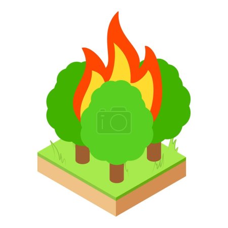 Illustration for Forest fire icon isometric vector. Burning green deciduous tree on land plot. Natural disaster, ecological catastrophy, wildfire - Royalty Free Image