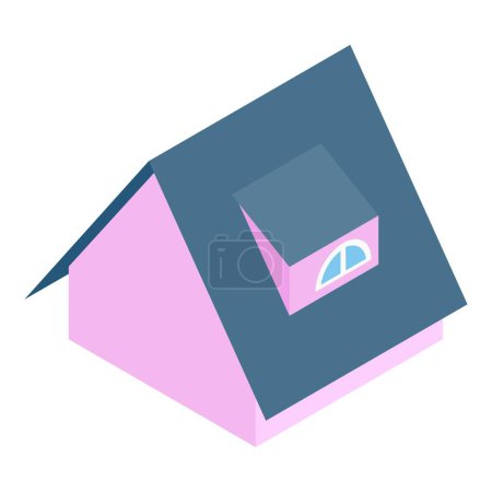 Téléchargez les illustrations : Icône de toit moderne vecteur isométrique. Nouveau toit coloré avec fenêtre dans l'icône grenier. Concept de construction et de réparation - en licence libre de droit