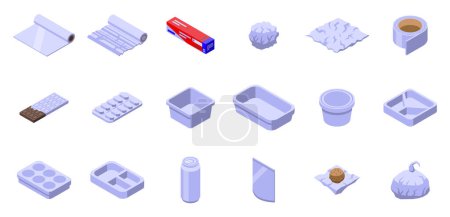 Illustration for Aluminium foil icons set isometric vector. Cooking roll. Sheet steel - Royalty Free Image