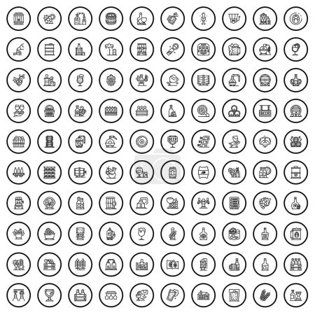 Téléchargez les illustrations : 100 alcohol icons set. Outline illustration of 100 alcohol icons vector set isolated on white background - en licence libre de droit
