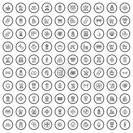 100 Baby-Symbole gesetzt. Umriss Illustration von 100 Baby-Icons Vektor-Set isoliert auf weißem Hintergrund
