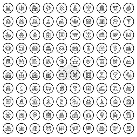 Ilustración de 100 iconos de bahía. Esquema ilustración de 100 iconos de la bahía conjunto vectorial aislado sobre fondo blanco - Imagen libre de derechos