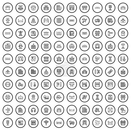 Téléchargez les illustrations : 100 bridge icons set. Outline illustration of 100 bridge icons vector set isolated on white background - en licence libre de droit
