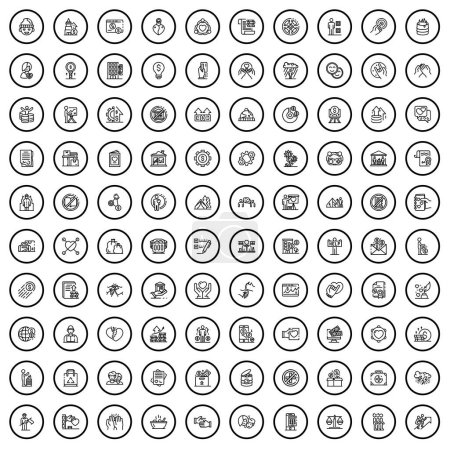 Illustration for 100 charity icons set. Outline illustration of 100 charity icons vector set isolated on white background - Royalty Free Image