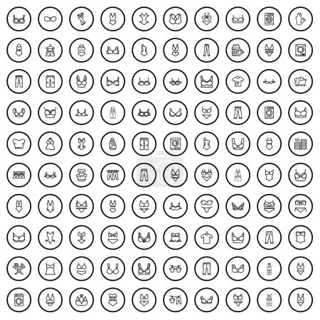Ilustración de Conjunto de 100 iconos de ropa. Esquema ilustración de 100 iconos de ropa conjunto vectorial aislado sobre fondo blanco - Imagen libre de derechos