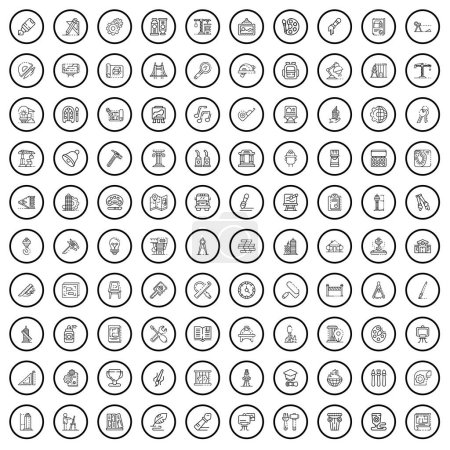 Téléchargez les illustrations : 100 drawing icons set. Outline illustration of 100 drawing icons vector set isolated on white background - en licence libre de droit