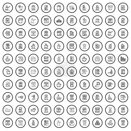 Téléchargez les illustrations : Ensemble de 100 icônes de boisson. Illustration schématique de 100 icônes de boisson ensemble vectoriel isolé sur fond blanc - en licence libre de droit