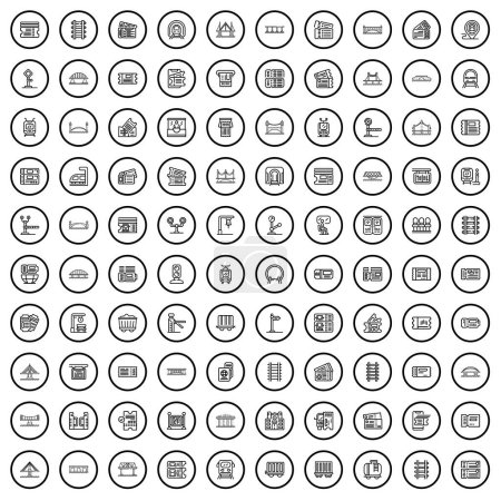 Illustration for 100 railway icons set. Outline illustration of 100 railway icons vector set isolated on white background - Royalty Free Image