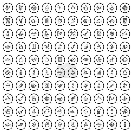 Illustration for 100 spice icons set. Outline illustration of 100 spice icons vector set isolated on white background - Royalty Free Image