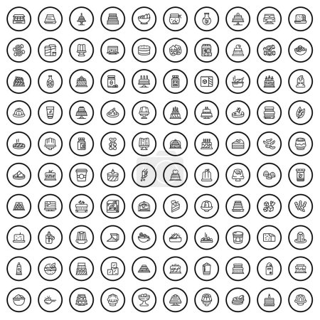 Téléchargez les illustrations : 100 sweet icons set. Outline illustration of 100 sweet icons vector set isolated on white background - en licence libre de droit