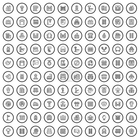 Téléchargez les illustrations : 100 urban icons set. Outline illustration of 100 urban icons vector set isolated on white background - en licence libre de droit