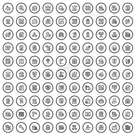 Téléchargez les illustrations : 100 villa icons set. Outline illustration of 100 villa icons vector set isolated on white background - en licence libre de droit