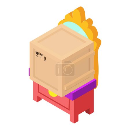 Illustration for Furniture transportation icon isometric vector. Big parcel box on dressing table. Post delivery concept - Royalty Free Image