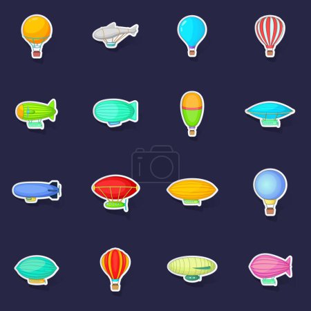 Ilustración de Vintage globos iconos set stikers colección vector con sombra sobre fondo púrpura - Imagen libre de derechos