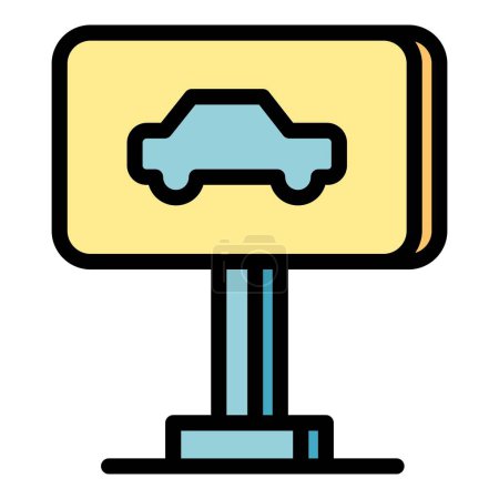 Ilustración de Icono de coche cartelera. Esquema Billboard coche icono de vectores para el diseño web aislado en el color de fondo blanco plana - Imagen libre de derechos
