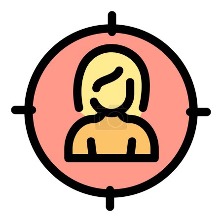 Ilustración de Icono de perfil objetivo. Esquema de icono de vector de perfil de destino para el diseño web aislado en color de fondo blanco plano - Imagen libre de derechos