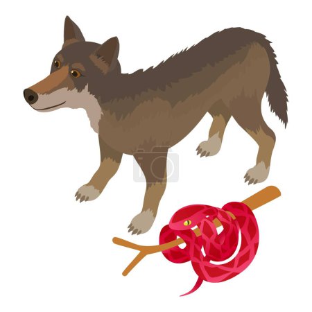 Illustration for Wild world icon isometric vector. Grey wolf animal and red cobra on branch icon. Biological diversity concept - Royalty Free Image