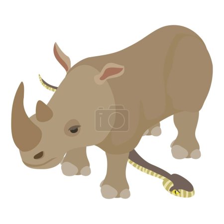 Illustration for Animal care icon isometric vector. Creeping common viper and big rhinoceros icon. Biological diversity concept - Royalty Free Image