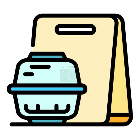 Ilustración de Icono del paquete de almuerzo. Esquema Lunch pack icono vectorial para el diseño web aislado en color de fondo blanco plano - Imagen libre de derechos