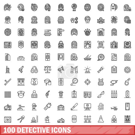 Illustration for 100 detective icons set. Outline illustration of 100 detective icons vector set isolated on white background - Royalty Free Image