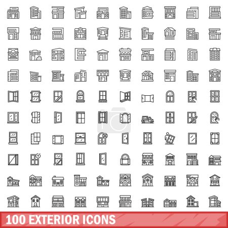 Ilustración de 100 iconos exteriores. Esquema ilustración de 100 iconos exteriores vector conjunto aislado sobre fondo blanco - Imagen libre de derechos