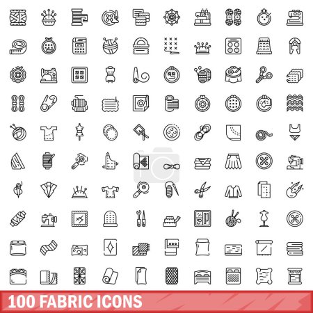 Illustration for 100 fabric icons set. Outline illustration of 100 fabric icons vector set isolated on white background - Royalty Free Image