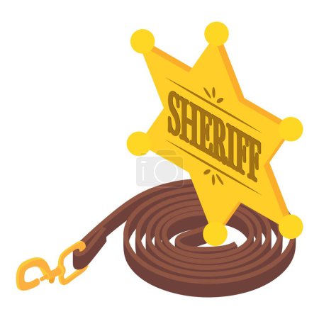 Ilustración de Icono del símbolo del sheriff vector isométrico. Insignia del sheriff de oro y cinturón de caballo de cuero. Oeste salvaje, oeste - Imagen libre de derechos