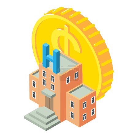 Illustration for Medical business icon isometric vector. Hospital building and dollar sign coin. Medicine and healthcare concept - Royalty Free Image