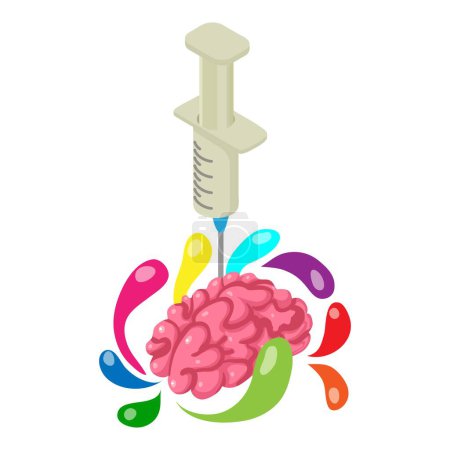 Illustration for Neurophysiology icon isometric vector. Realistic human brain, disposable syringe. Brain science, medicine concept - Royalty Free Image