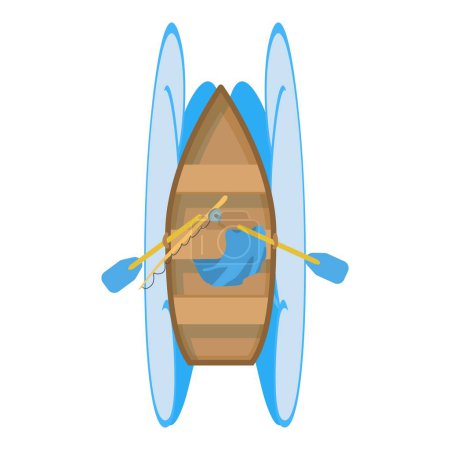 Illustration for Rowboat icon isometric vector. Wooden fishing boat with paddle and sea wave icon. Wood boat, water transport, top view - Royalty Free Image