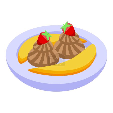 Illustration for Frozen banana split icon isometric vector. Cherry cream. Food ice - Royalty Free Image