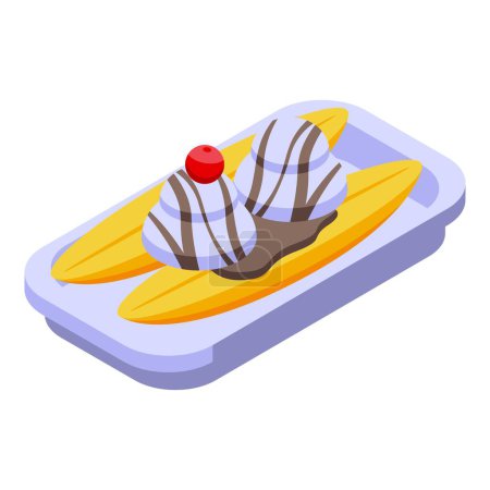 Illustration for Peanut banana split icon isometric vector. Cream food. Ice dessert - Royalty Free Image